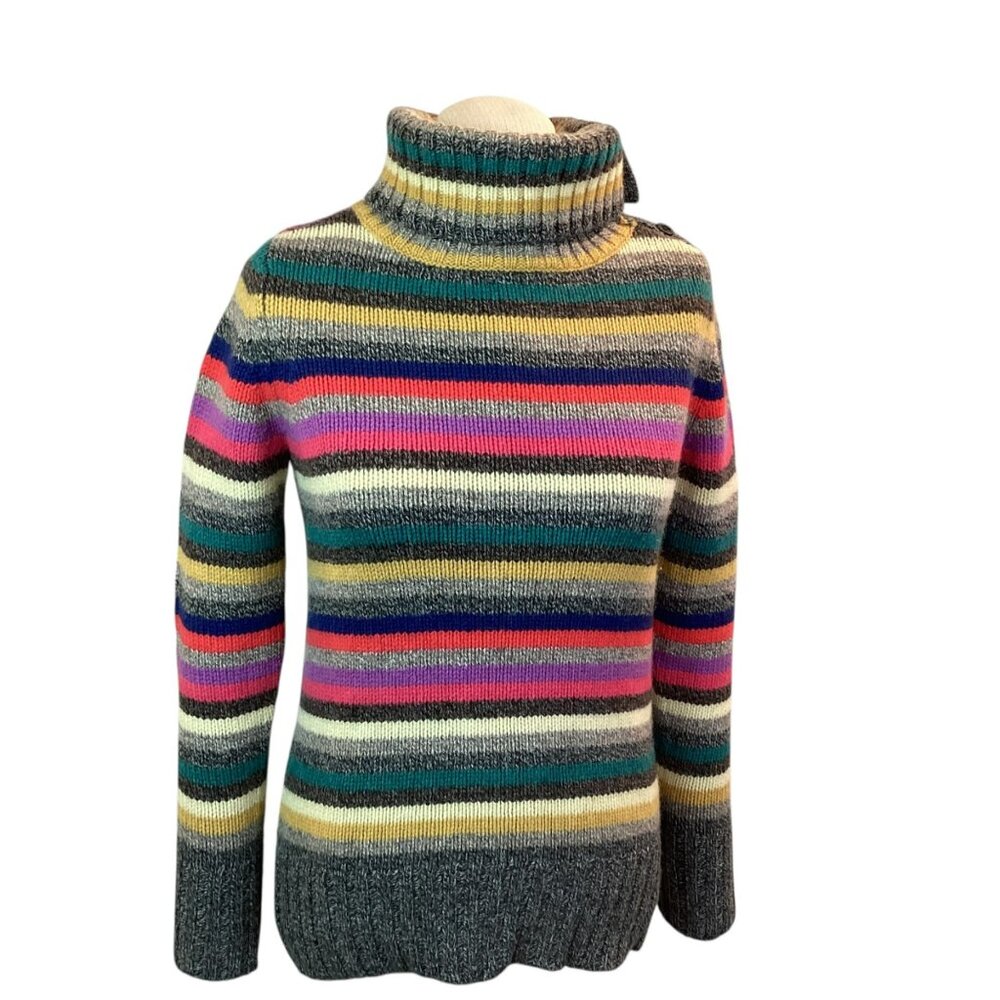 Vintage Gap Retro Y2K Sweater Medium Striped Knit Turtleneck Lambswool - Picture 13 of 13